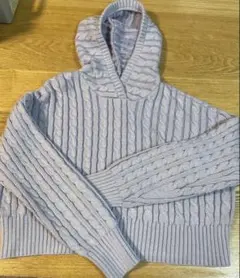 GU ケーブル編みフード付きニット M 薄紫