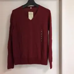 MUJI ウールシルク Vネックセーター ボルドー　赤 Sサイズ