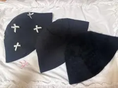 リボン装飾の黒バケットハット