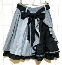 axes famme ロリータ 膝丈スカート グレー × 黒 リボンベルト付き