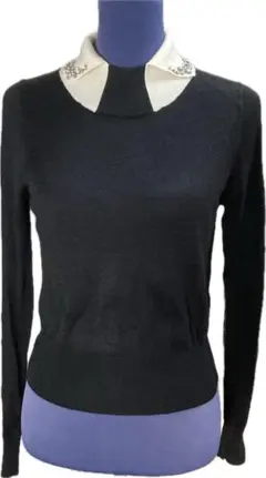 L’estRoseレストローズ襟ビジューラインストーン　薄手ニットセーター