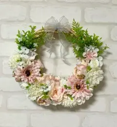 造花　アーティシャルフラワー　リース ピンクホワイト