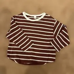 après les cours 茶色と白のストライプ長袖カットソー