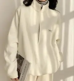 アイボリーハーフジップトレーナーフリース ハーフジップトップス culw596