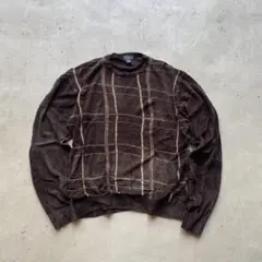 00s Dockers チェック柄 アクリルニット XXL ブラウン