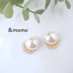 1 ぷっくりパール×レース　ハンドメイド　ピアス　イヤリング　シンプル