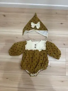 ブラウン・ドットロンパース　帽子付き　80センチ