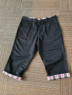 黒のチェック柄折り返し七分丈パンツ XL