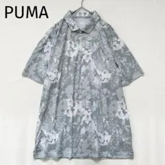 【プーマ】半袖ポロシャツ　UK/L　花柄　ボタニカル　ロゴ刺繍　ゴルフウェア