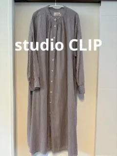 studioCLIP ストライプ 長袖シャツワンピース フリーサイズ