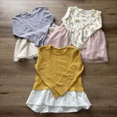 長袖カットソー 110cm 紫・黄色・花柄