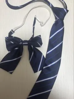 ネイビー ストライプ ネクタイ リボン セット