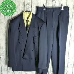 スーツセットアップ　ネイビー　ダブル　ネクタイシャツ付　カジュアル古着