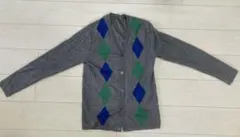 ダイヤモンドパターン グレー ニットカーディガン