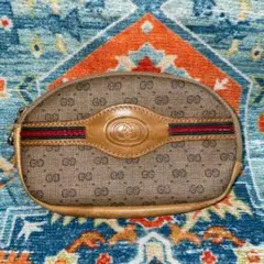 GUCCI GGロゴ ベージュ オーバルポーチ コインケース ベージュ×ブラウン