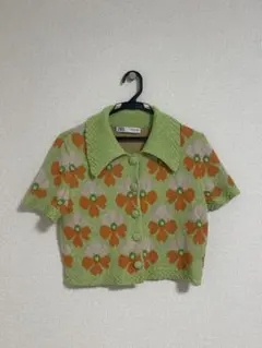 花柄ニットカーディガン 半袖