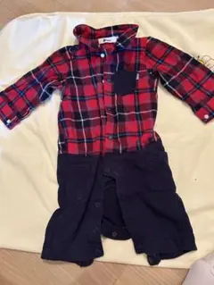baby チェック柄 ロンパース カバーオール 赤 黒のサムネイル