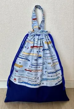 ハンドメイド　体操着入れ　着替え袋　巾着袋　新幹線　電車　水色