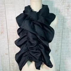 着物リメイク＊希少＊アンティーク正絹紬黒留袖ふわふわ＆ひらひらギャザーストール