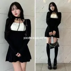 ダーリッチ darich ネックリボンデザインフレアニットミニワンピース FL