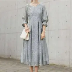 Dorry Doll　ヴィンテージレースボリューム袖ワンピースドレス　ブルー　M