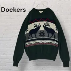 Dockers トナカイ柄 コットンニット ノルディックセーター緑グリーン