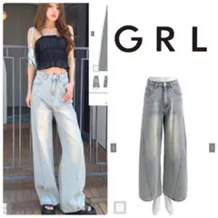 新品タグつきGRLグレイル切替ワイドデニムパンツ　ライトブルー　S