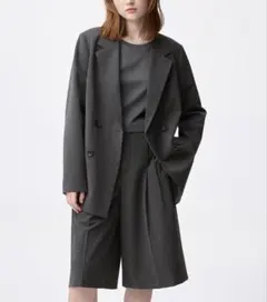 【新品・タグ付き】GU ダブルブレストチェックジャケット　ダークグレー