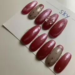 マグネットネイル ピンク 水玉 ネイルチップ　付け爪　ロングバレリーナ