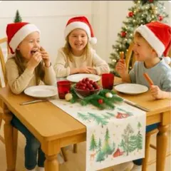 テーブルランナー クリスマス サンタ 北欧 パーティー スノーマン 雪だるまのサムネイル