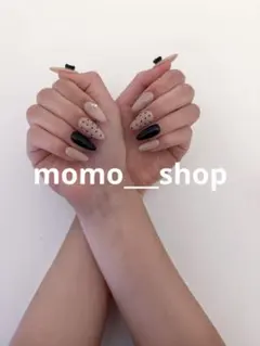 【サイズ変更可能✨️】ベージュと黒のドットネイルチップ