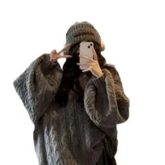 新品★Free　グレー ケーブルニット オーバーサイズセーター