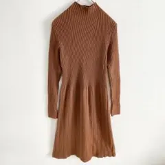 A337　ロングワンピース　ニット　ブラウン　フィット感　長袖　F