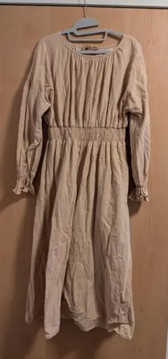 アプレジュール　フリーサイズ　ベージュ　コットン混　長袖　シャツワンピース