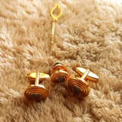 ゴールドカフリンクス 渦巻きデザイン チェーン付き