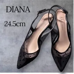 美品✨DIANA ダイアナ　ドットメッシュミュール【24.5cm】ブラック　黒