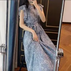 SNIDEL マーブルフラワー柄 ロングワンピース