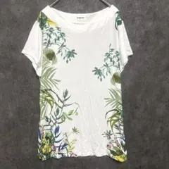 Desigual プリントTシャツ 花柄 ストレッチ ホワイト 華やか XL