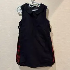 petit main ノースリーブワンピース ネイビー/レッドチェック