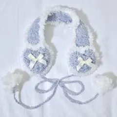 ハートイヤーマフ　ブルー　ハンドメイド