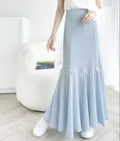 【美品】mily bilet リップルリボン使いマーメイドスカート ライトブルーのサムネイル