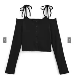 GRL ショルダーリボンオフショルテレコリブトップス dk1263 ブラック L