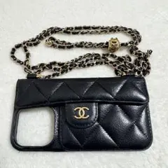 シャネル iPhone14Pro チェーンショルダー マトラッセ キャビアスキン