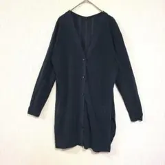コムサイズム Vネック ロングカーディガン M 紺 アクリル スリット 9号