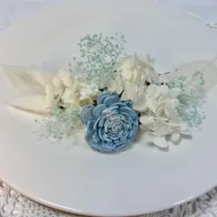 プリザーブドフラワーヘッドドレス ドライフラワー髪飾り 成人式結婚式 水色系