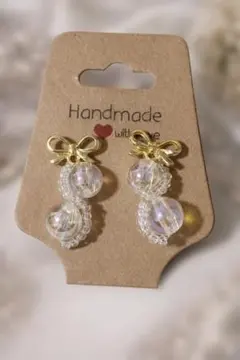 ハンドメイド＊オーロラパールとリボンのピアス