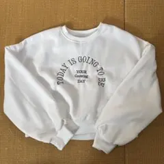 ホワイト クルーネック長袖プルオーバースウェットシャツ