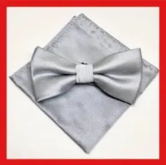 C3番　蝶ネクタイ　ポケットチーフ 水玉　グレー　シルバー　結婚式