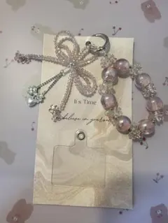 リボン型ビーズストラップ ピンク系