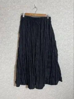 ZARA ブラック フレア ロング スカート ウエストゴム シワ加工